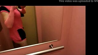 pink elevation leads to shemale masturbation in elevator fetish
