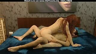 Amateur redhead milf rides cock on webcam.