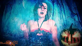 ghostly ghoulfriend gives jerk off instructions in halloween costume.