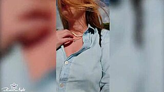 depraved blonde publicly shows her big tits - outdoor nudity