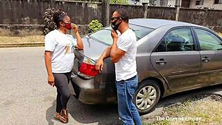 Hardcore Fuck with Ebony Taxi Driver's Monster Cock in the Car