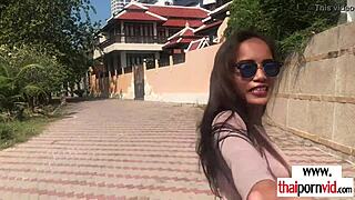 Thai teen 18+ amateur nailed by big white cock after park stroll.