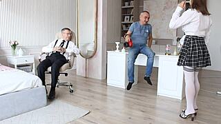 Peeking under the secretary's skirt in public