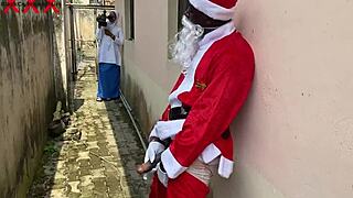 Steamy video shows African Santa Claus fucking a horny hijabi babe