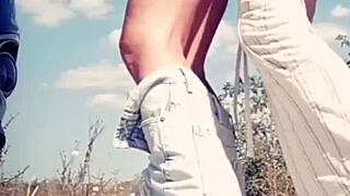 after licking his thick cock, he drenched her lips with hot cum in a wild finish