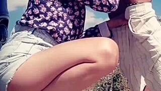 after licking his thick cock, he drenched her lips with hot cum in a wild finish