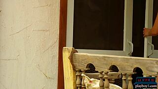 Naturally curvy blonde milf babe taking selfies outdoor