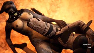 Furry jackal scissoring hard with furry dragon!