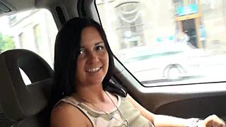 Brunette in hardcore action with shaved pussy and dildo