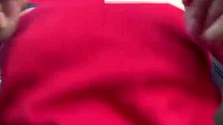 Busty Ebony with Huge Areolas Rubs Boobs in Public