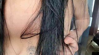 I see the panties tore, monster cock and smooth pussy exposed.