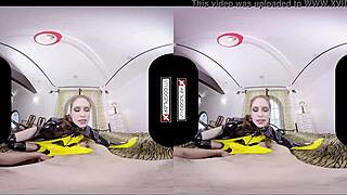 batgirl cosplay in silly vr goggles fun