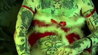 Milf enjoys christmas solo with glasses