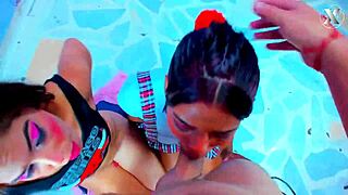 The two latinas say, 'We give hot blowjobs on our knees in group sex'