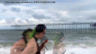 are these lovely ladies posing in bikinis on the beach for the photoshoot?