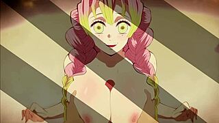 Is Mitsuri teasing Tanjiro with a titty fuck in this hentai anime sex scene?