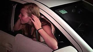 A lovely blonde teen Alexis Crystal also participates in a public car gangbang