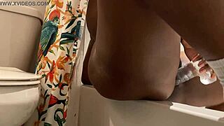 Amateur Ebony Rides Dildo in Shower