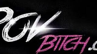 Blonde model with perfect tits rides big cock, gives blowjob and deepthroat for cumshot on red sofa