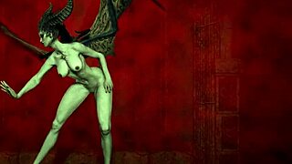 Lilith the slim succubus dances hot in the dungeon teasing her big tits and ass while undressing