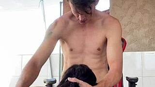 the porch review turns into a blowjob for the tattooed teen who swallows all