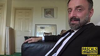 Skinny little submissive throats and rides hard