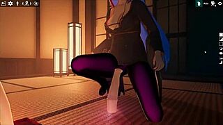 In this weird hentai game, a futanari girl performs a footjob on a living dildo during episode 2 of Kadobu pornplay.