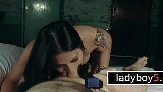 Big Tits Ladyboy Benzey Masters Deepthroat and Anal