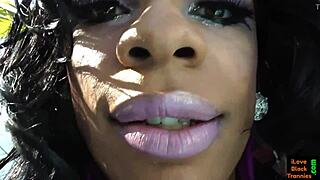 Beautiful Black Trans Solo Stroking Big Cock