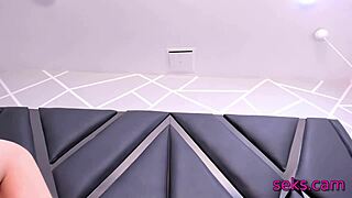 Petite skater girl strips naked on webcam, showing her tight body intensely.