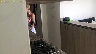 Stepmom gives her curvy ass in the kitchen for anal