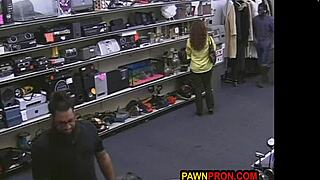 busty nerd in shop blows and fucks for student loan