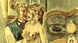 vintage erotic illustration depicts passionate scenes