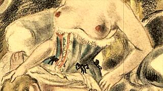 vintage erotic illustration depicts passionate scenes