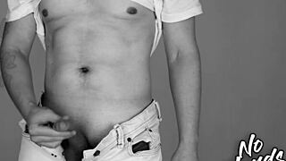 Vintage Retro Sports Guy Masturbates Big Fat Cock to Ejaculation Without Hands