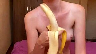 why is this hot brunette teen sucking a banana like a cock?