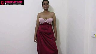 Horny Indian drools in humiliation fetish with femdom and big tits