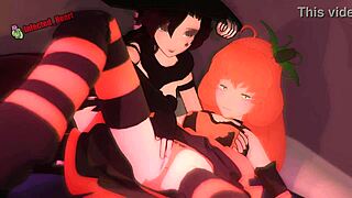 Ruby and Penny get distracted licking each other before the costume party, it's so hot