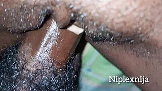 oiling wet pussy of mature woman with natural big tits