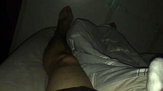 beautiful female colleague in white stockings footjob finally shoots one foot