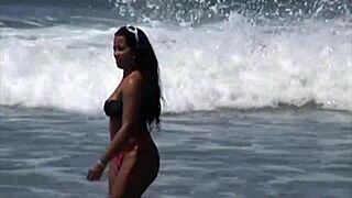 Damn, this naughty dude groped me at public beach and made me suck his dick!