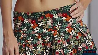 Two petite teen models in mini skirts start undressing each other passionately