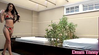 Skinny trans girl thaysa carvalho uses the machine to explore her body