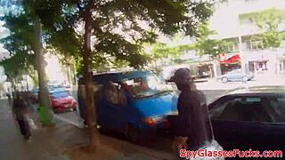 Euro cutie picked up and jizzed on her small tits after spying