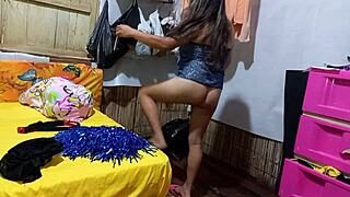 I dance provocatively at home and perform some sexy moves in front of the mirror and when my stepbrother comes in, I tempt him and we have sex and I ride him while pleasuring myself.