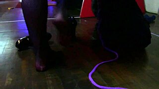 Inked babe Nyx tied in skirt and stockings, tickled on small tits and armpits