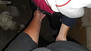 After a walk in the garden, the housekeeper engages in sex leading to orgasm