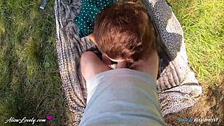 Alisa Lovely gets cum on her big ass in panties near the lake! Risky sex!