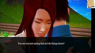 My New Family 94: Redhead Teen Plays Game at Home