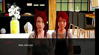 My New Family 94: Redhead Teen Plays Game at Home